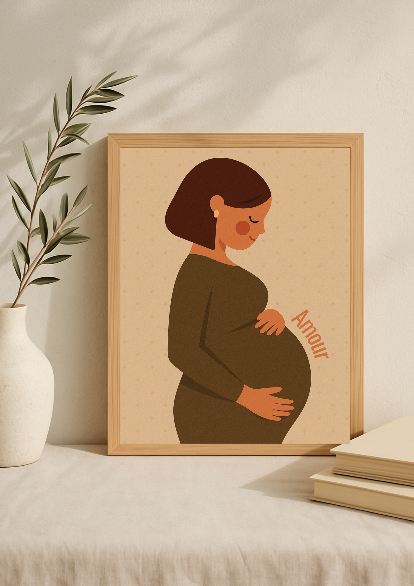 Collection Amour - Affiche grossesse Amour – Illustration douce femme enceinte – Décoration chambre bébé - Idée cadeau grossesse et naissance