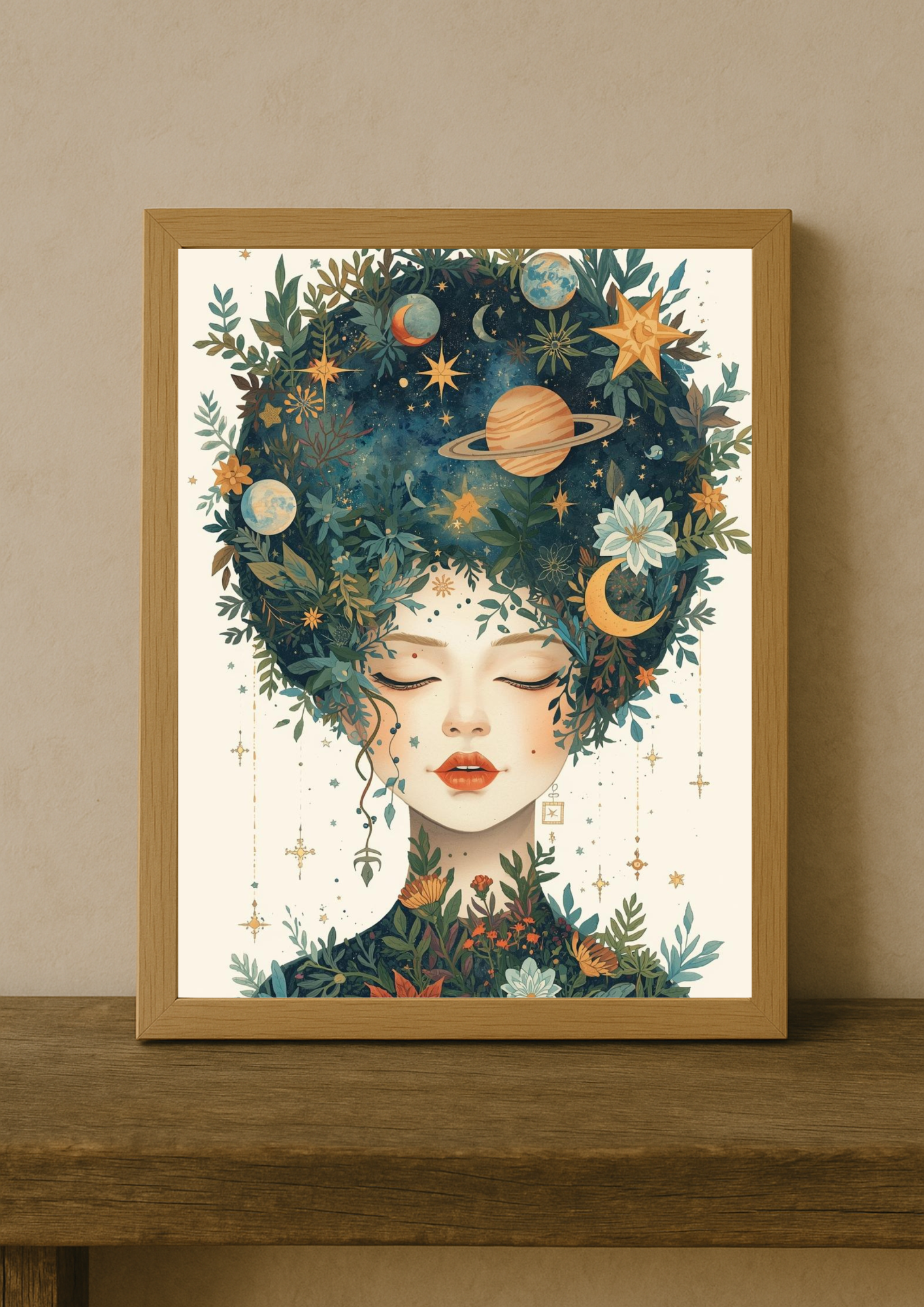 Affiche décorative femme astrale – Art mural bohème nature et lune