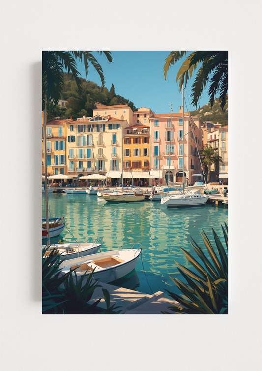 Affiche port méditerranéen – Façades colorées et bateaux – Décoration murale