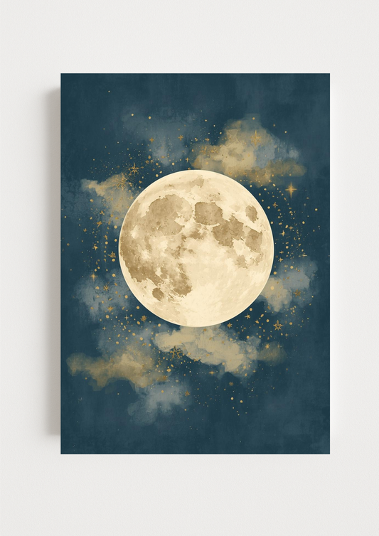 Collection mystique - Affiche lune pleine – Illustration céleste minimaliste – Décoration murale