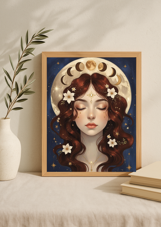 Affiche A4 - Femme astrologie lune étoile soleil carte tarot