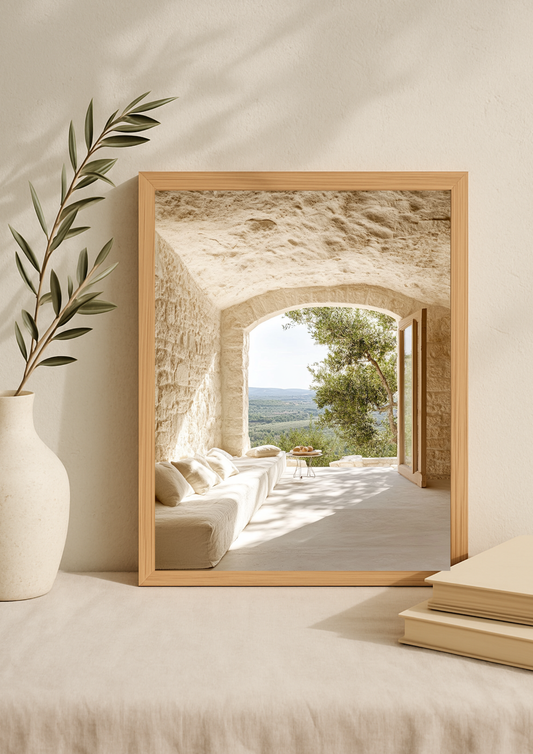 Poster maison en pierre vue campagne – décoration murale ambiance provençale