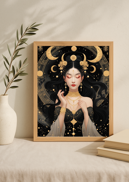 Affiche A4 - Femme astrologie lune étoile soleil carte tarot planète
