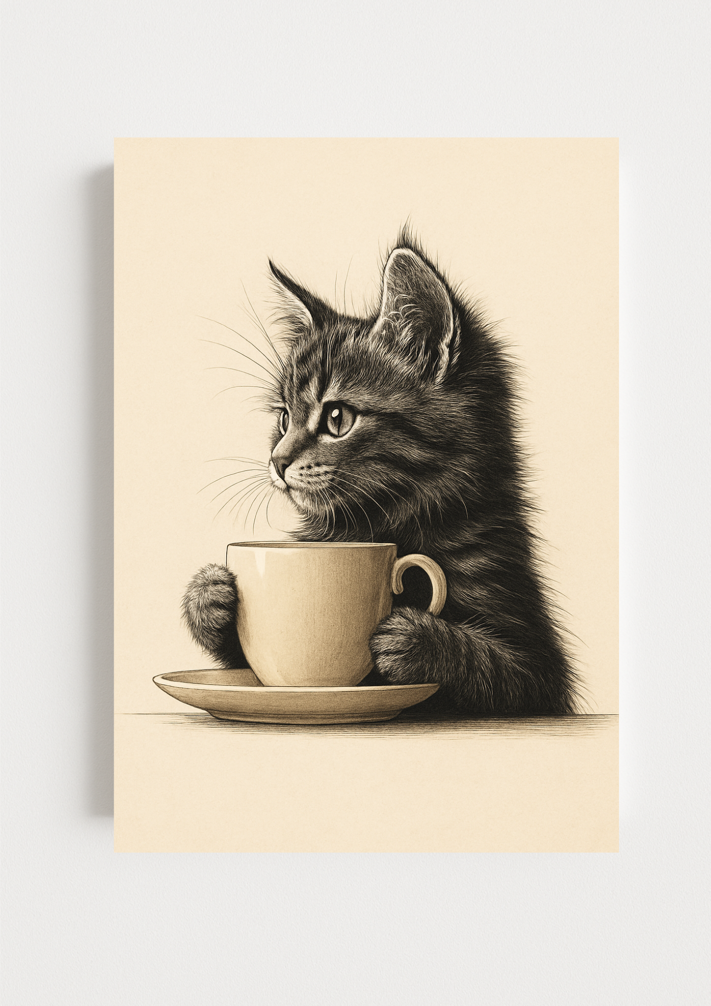 Affiche Chat & Café A4 – Poster Chat Vintage | Déco Murale Animaux