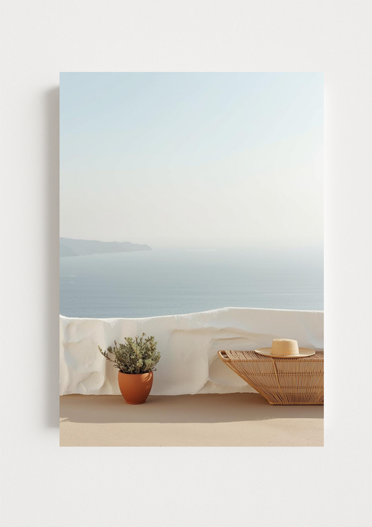 Affiche terrasse méditerranéenne – Vue mer – Décoration murale minimaliste – Décoration murale bord de mer - Idée cadeau