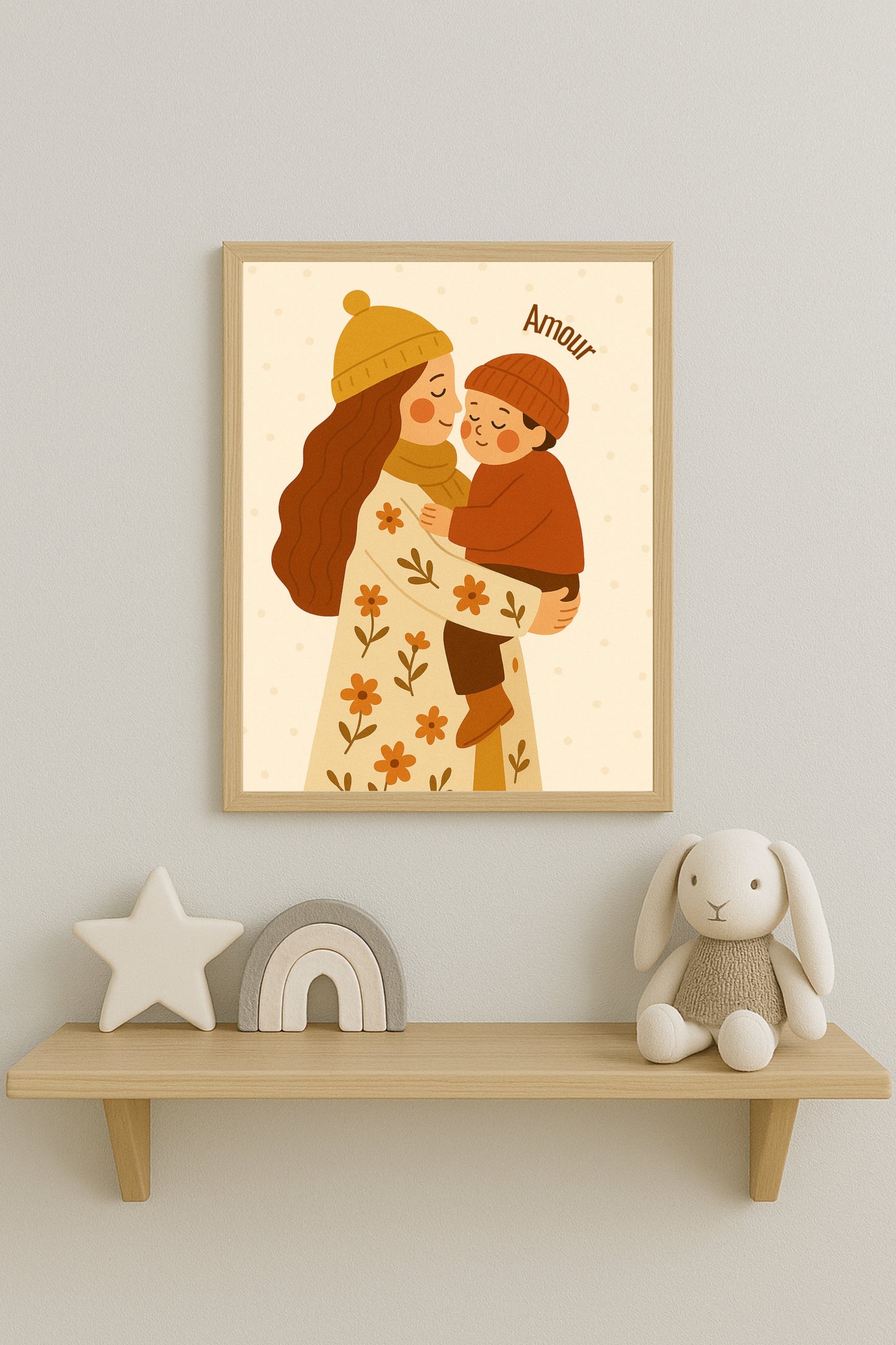 Collection Amour - Affiche maman enfant Amour – Illustration douce fleurie – Décoration chambre bébé - Idée cadeau naissance