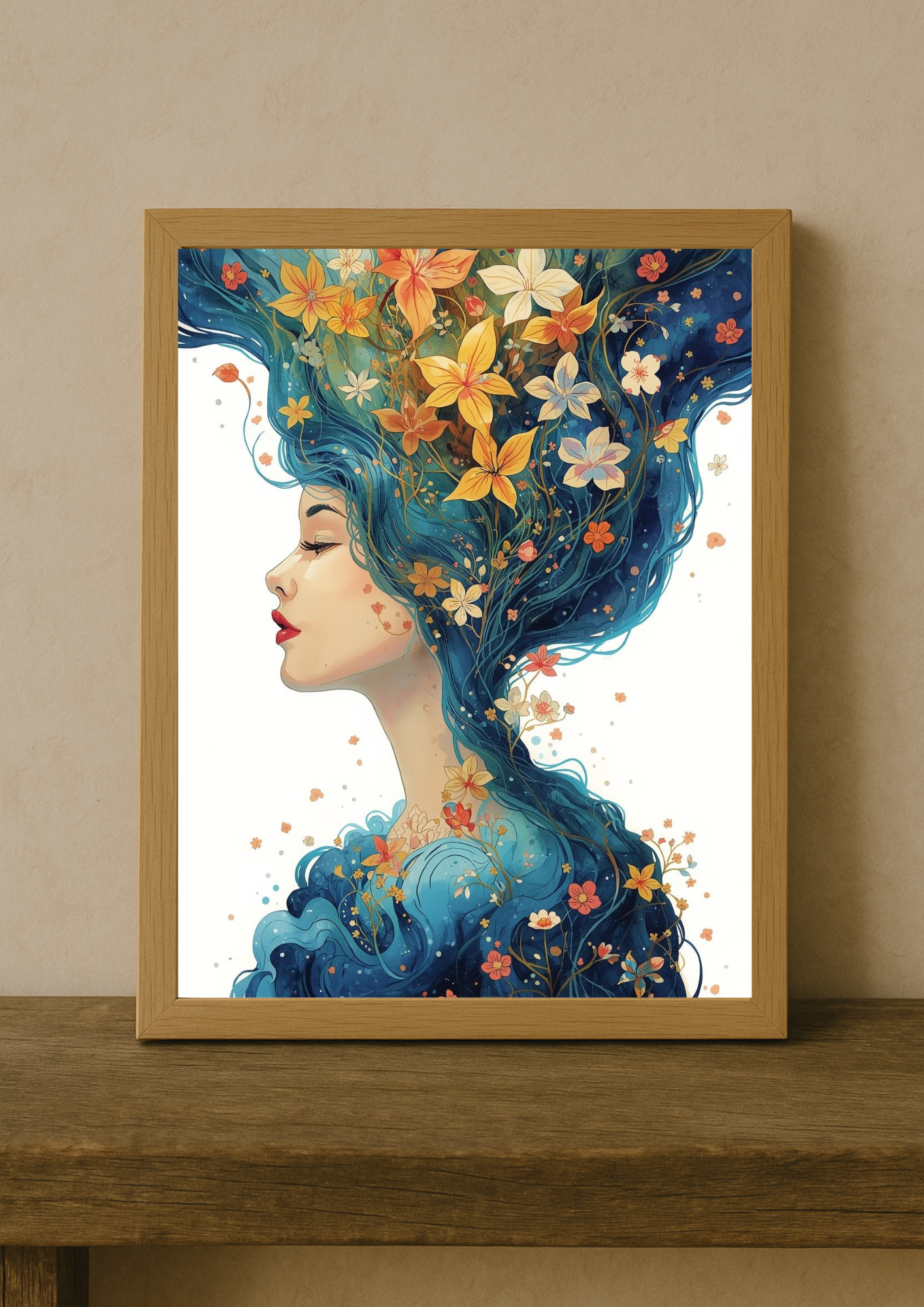 Affiche décorative femme florale et poétique – Art mural bohème