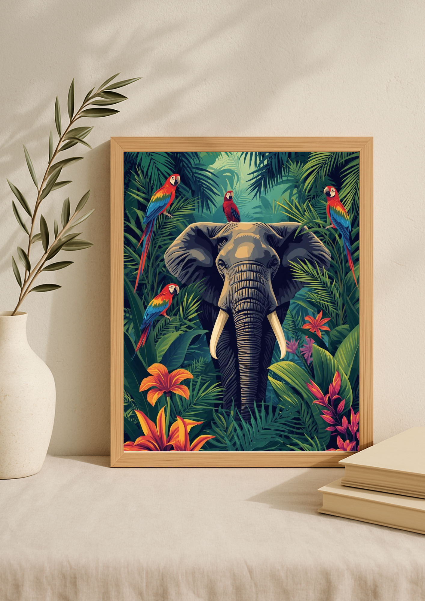 Affiche jungle colorée - Elephant- Fleurs éxotiques