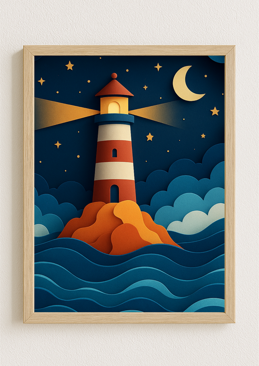 Phare Chambre enfant affiche A4 Lune