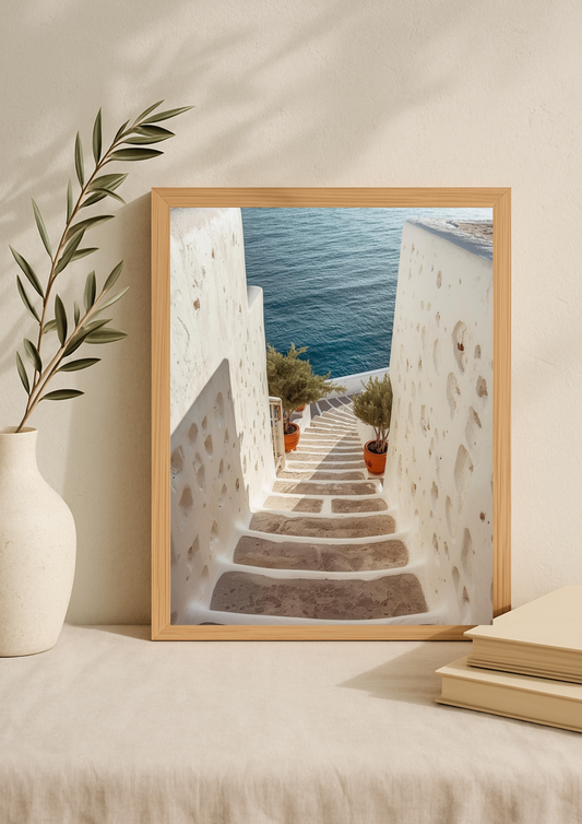 Affiche escalier méditerranéen – Vue mer – Décoration murale bord de mer - Idée cadeau