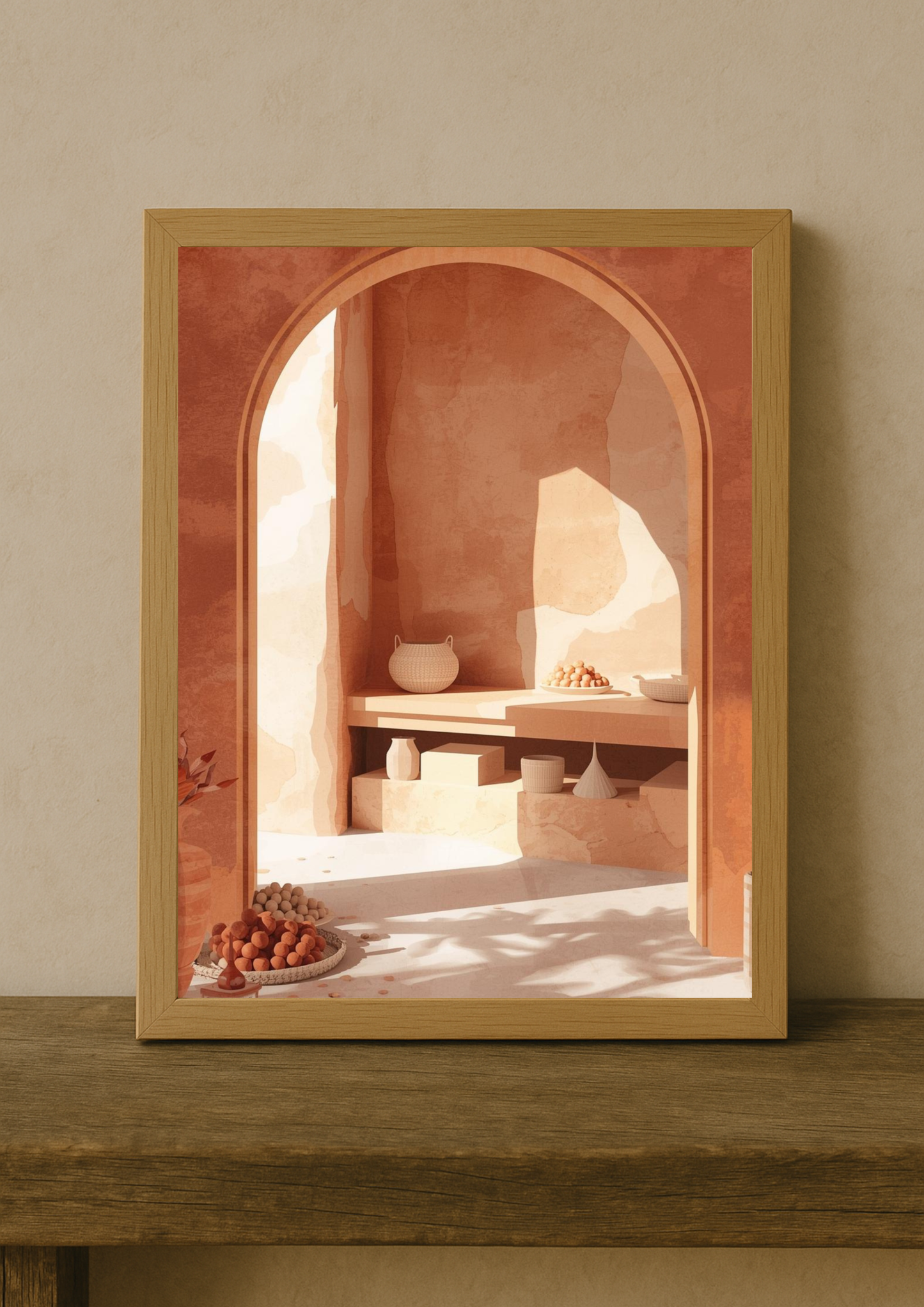 Affiche arche terracotta – architecture marocaine minimaliste – décoration murale méditerranéenne