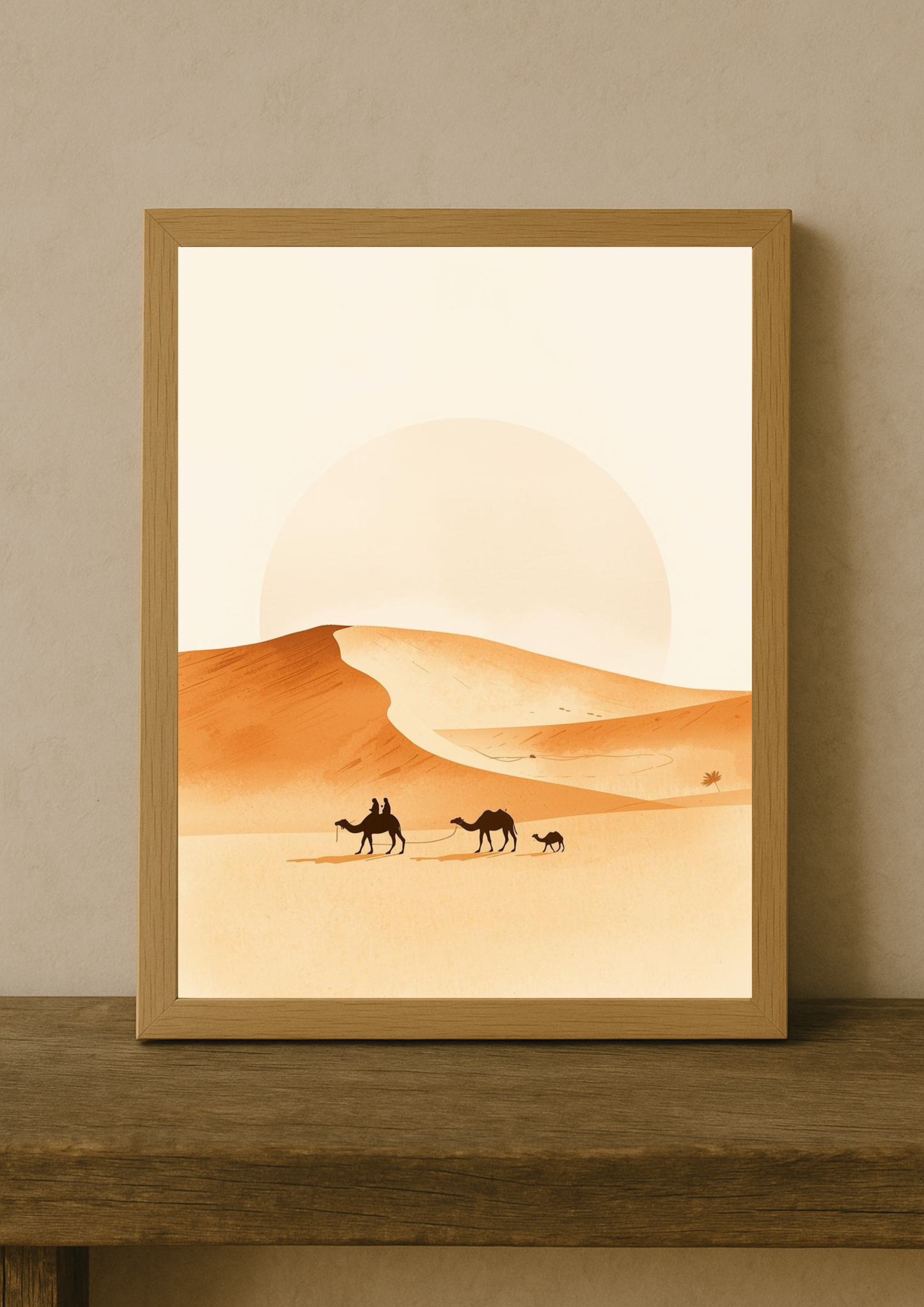 Affiche désert minimaliste – caravane de chameaux – décoration murale sable et terracotta