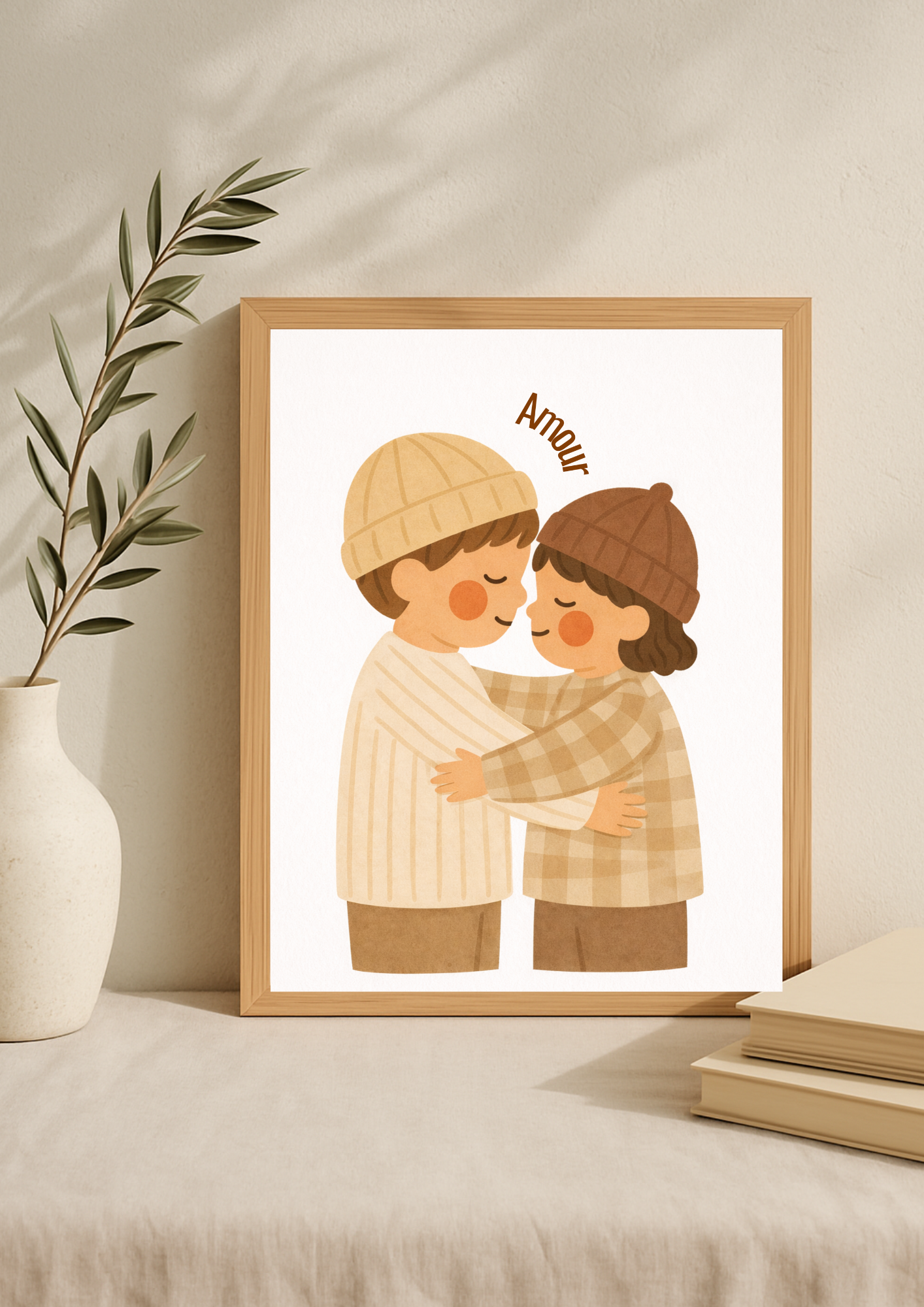 Collection Amour - Affiche enfant “Amour” fraterie – Illustration bohème tendre enfants – Décoration chambre bébé, idée cadeau naissance