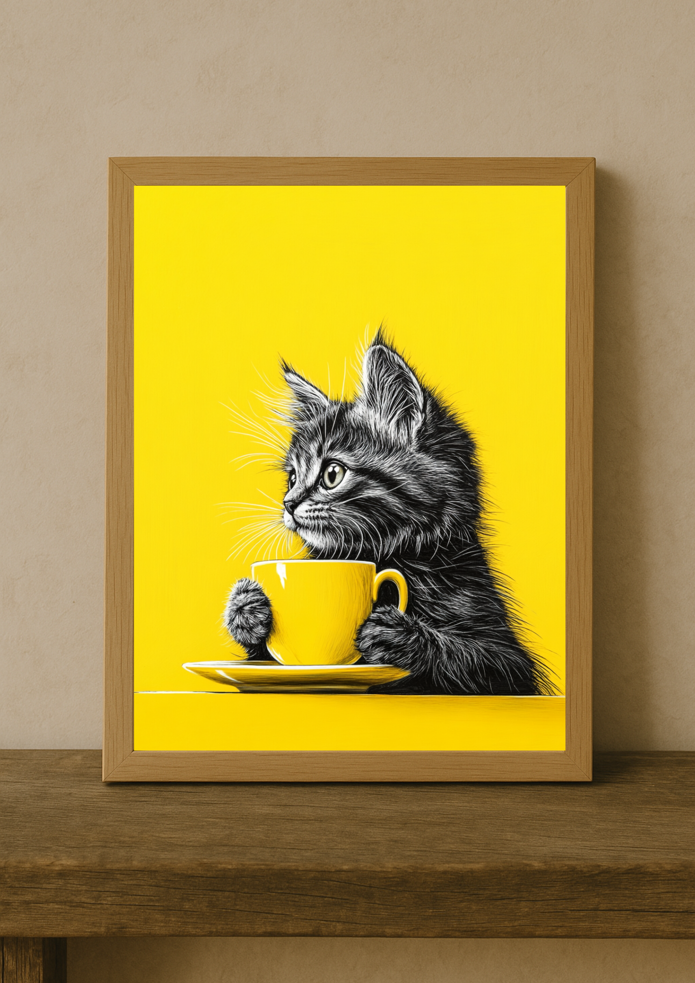 Affiche Chat & Café A4 – Poster Déco Animaux | Décoration Murale Cuisine