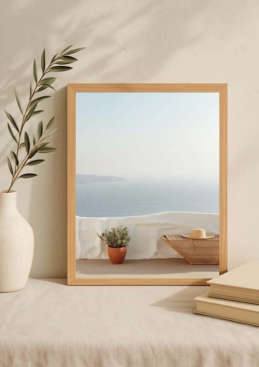 Affiche terrasse méditerranéenne – Vue mer – Décoration murale minimaliste – Décoration murale bord de mer - Idée cadeau