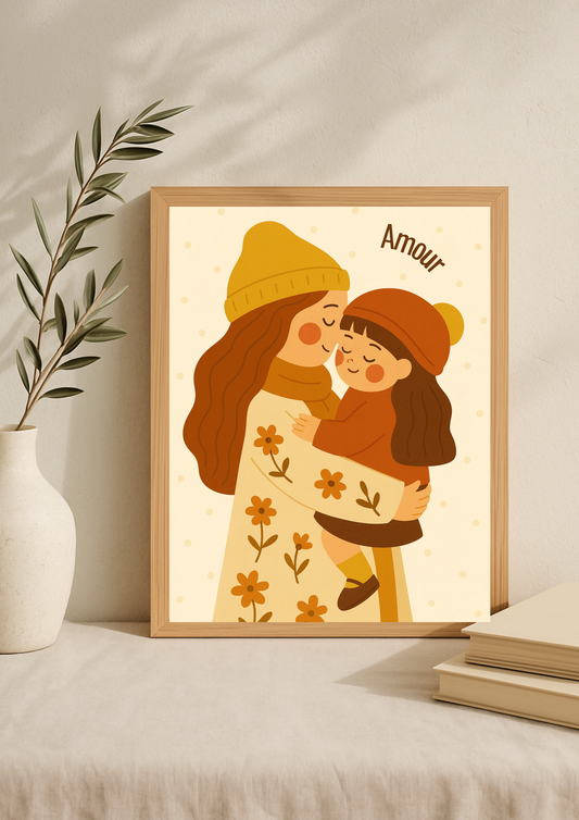 Collection Amour - Affiche maman et fille minimaliste – illustration amour parent enfant – décoration chambre bébé