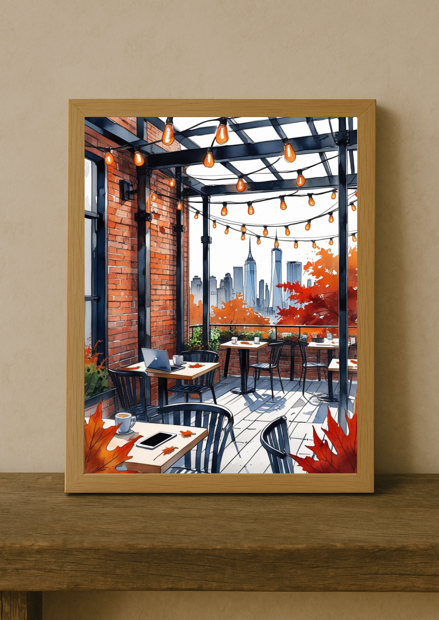Affiche New York – Terrasse avec vue skyline – Décoration murale