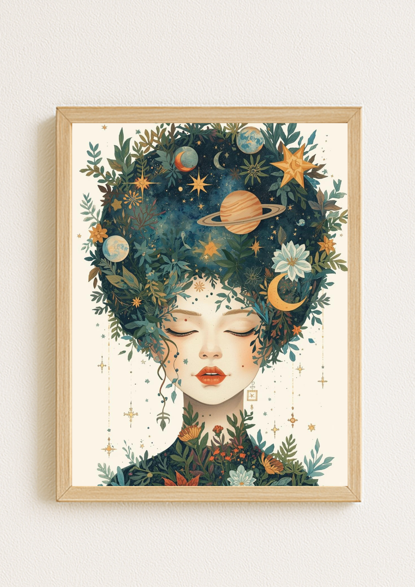 Affiche décorative femme astrale – Art mural bohème nature et lune