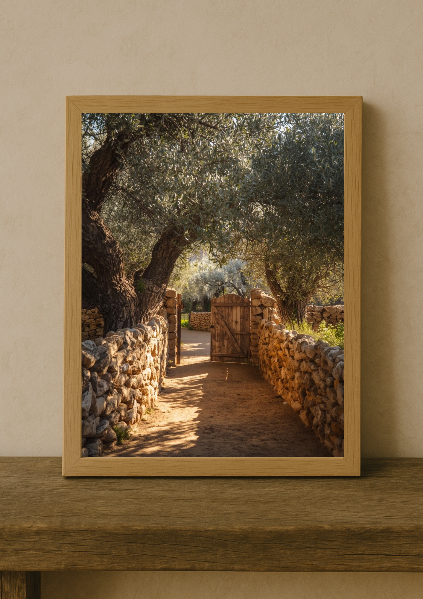 Affiche paysage méditerranéen avec muret en pierre – poster déco salon naturel