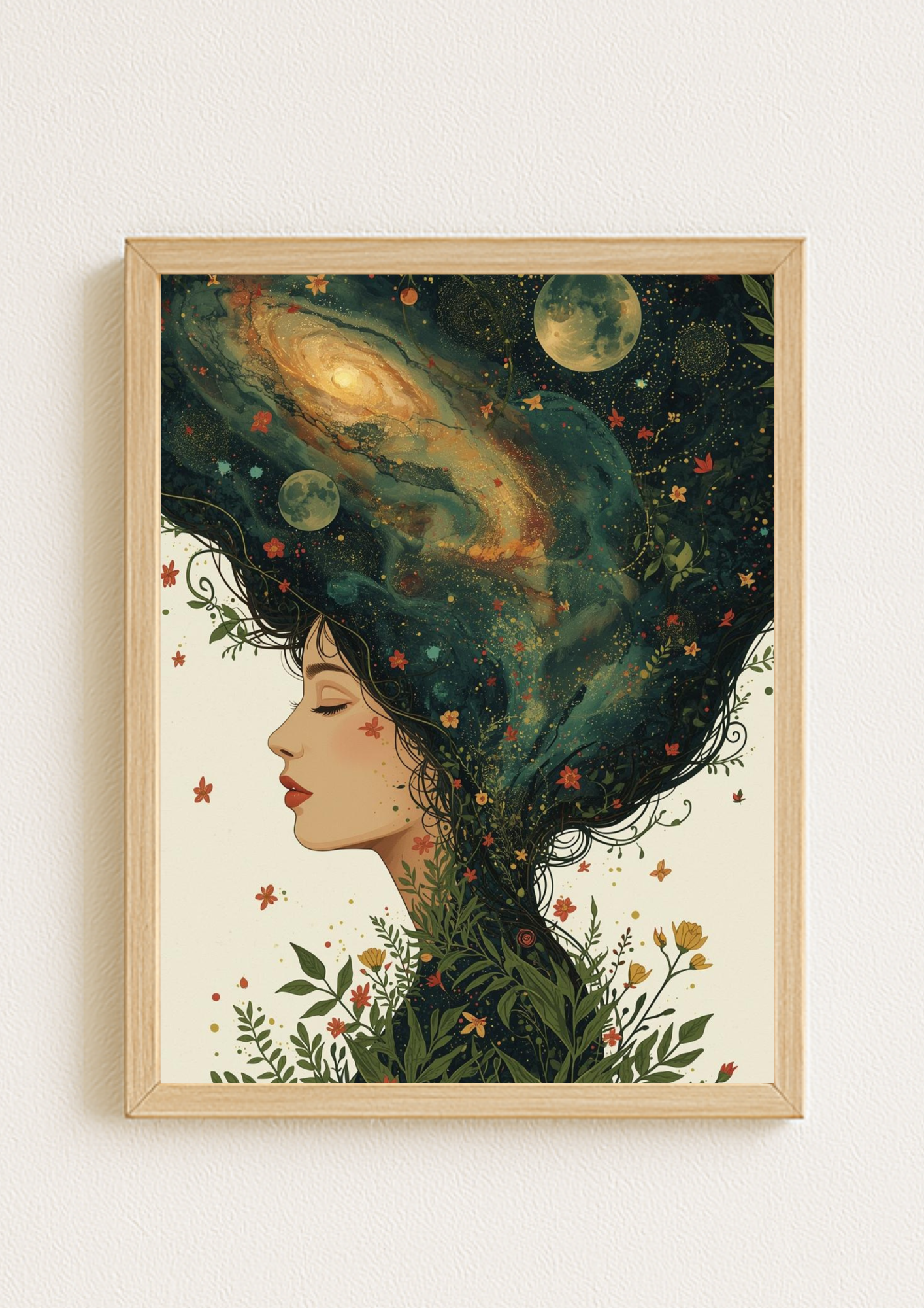 Affiche femme cosmique nature – Illustration poétique bohème
