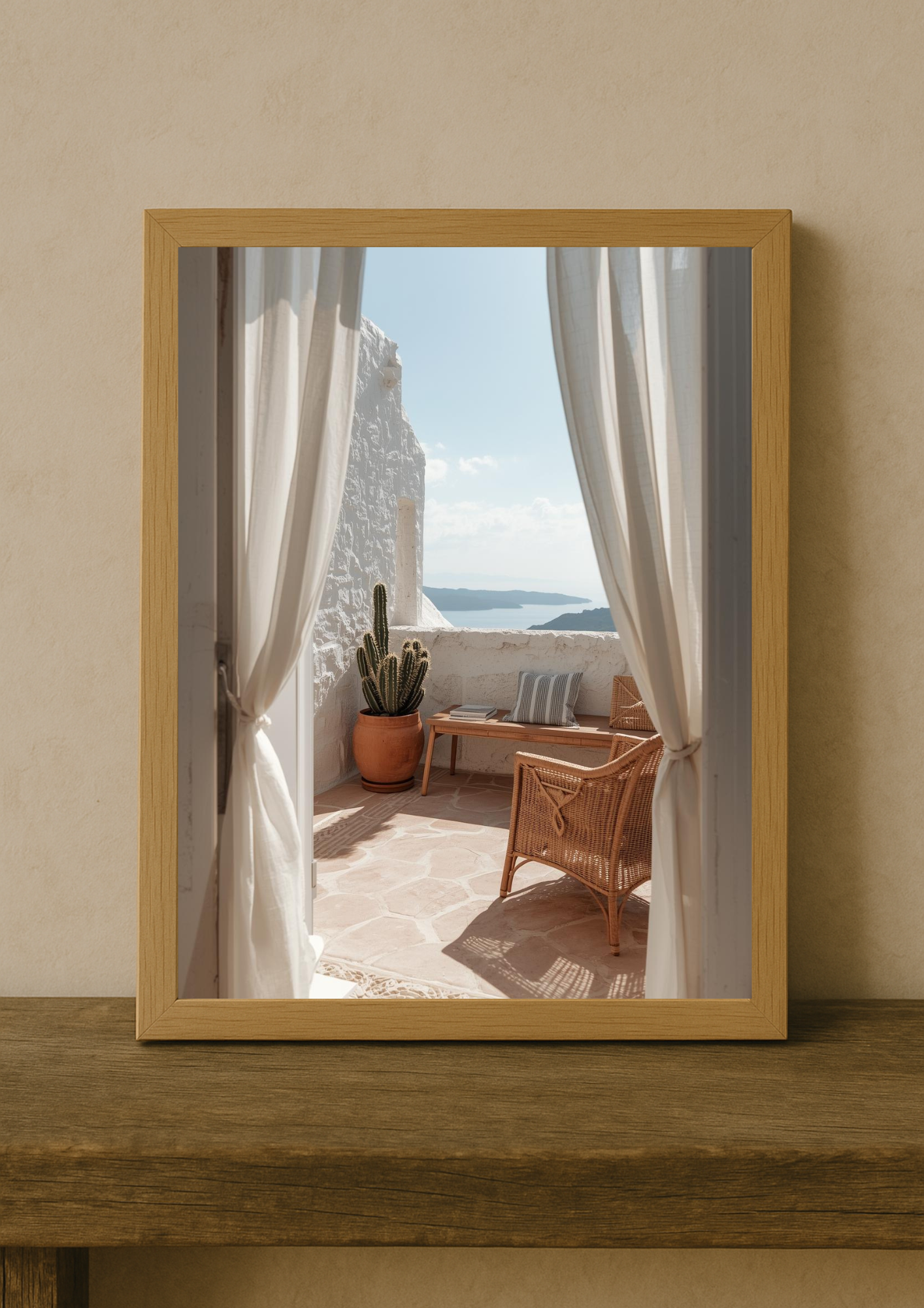Affiche terrasse méditerranéenne vue mer – décoration murale bord de mer