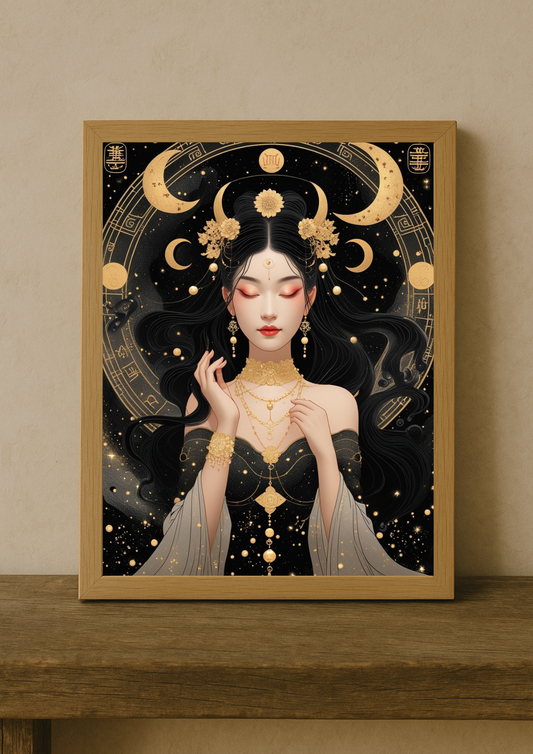 Affiche A4 - Femme astrologie lune étoile soleil carte tarot planète