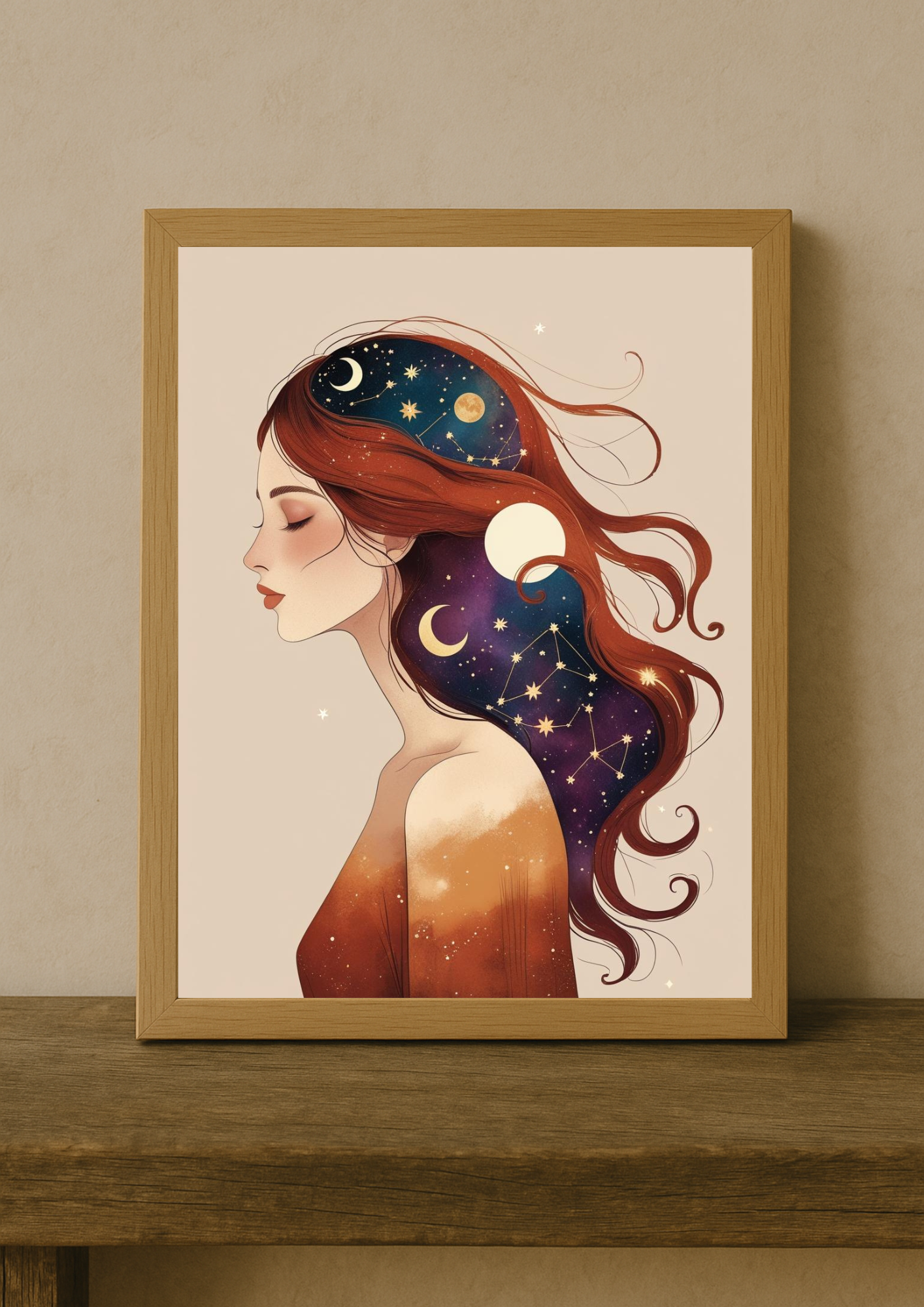 Collection Mystique - Affiche décorative femme astrale constellations – Art mural bohème lunaire