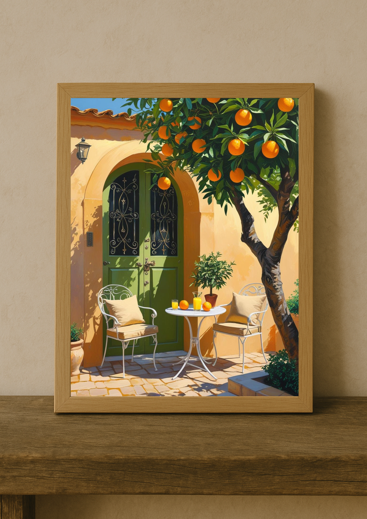 Affiche méditerranéenne – Terrasse avec oranger – Décoration murale maison du sud