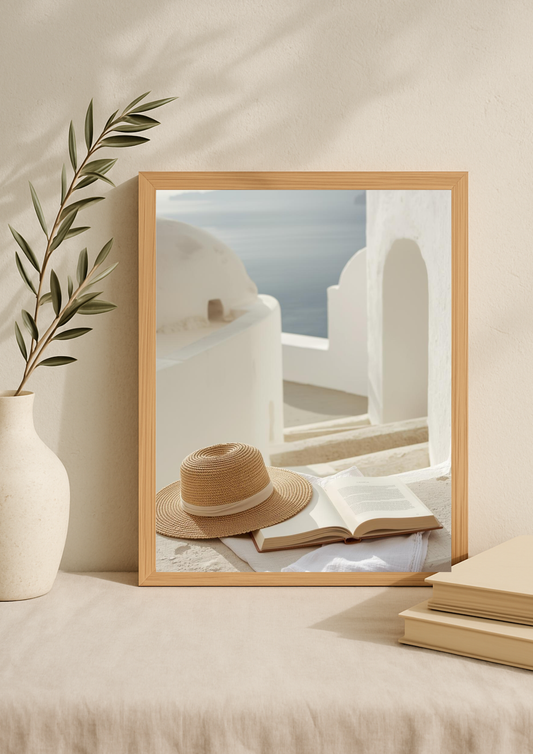 Affiche méditerranéenne – Lecture face à la mer – Décoration murale bord de mer – Décoration murale - Idée cadeau