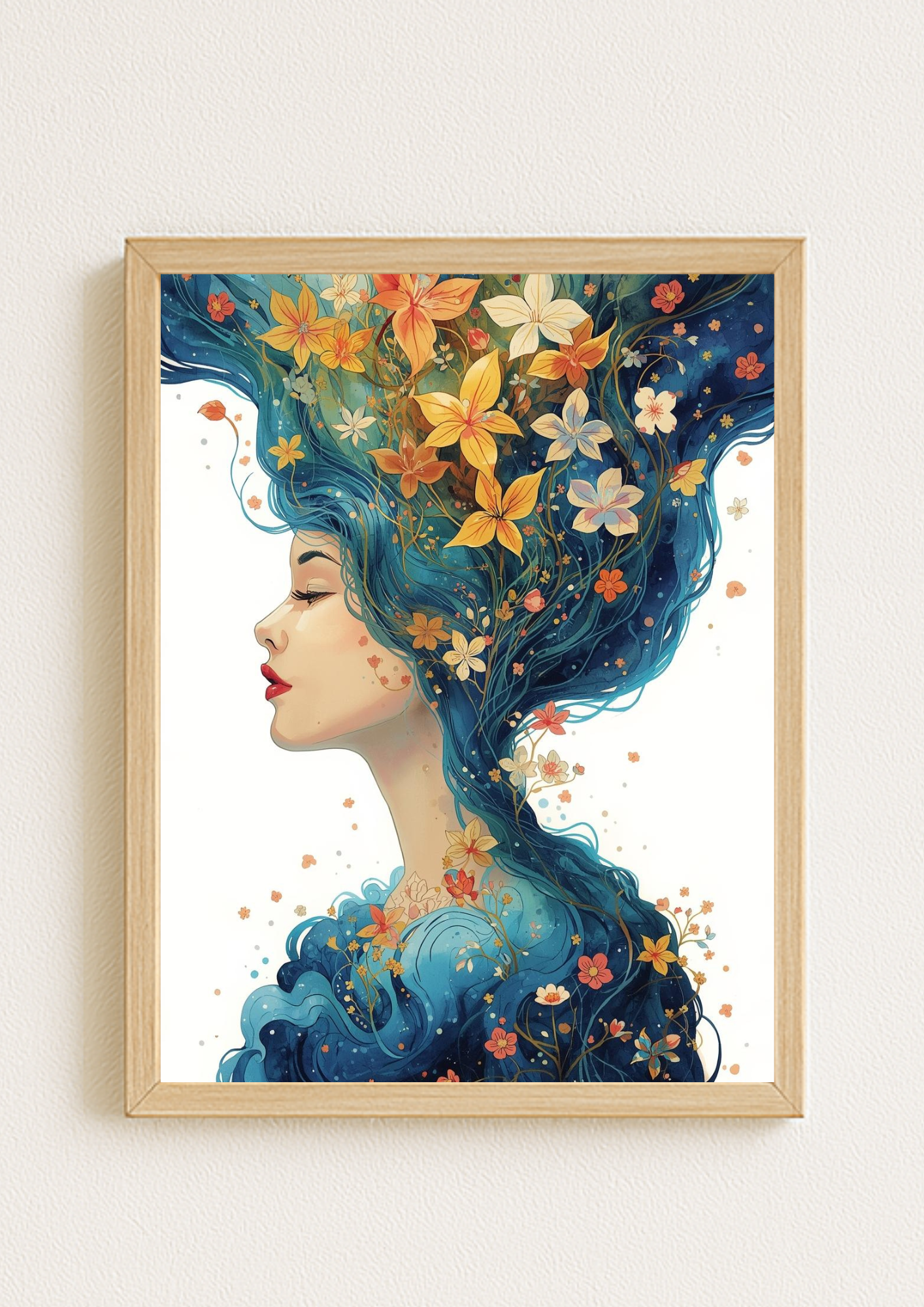Affiche décorative femme florale et poétique – Art mural bohème