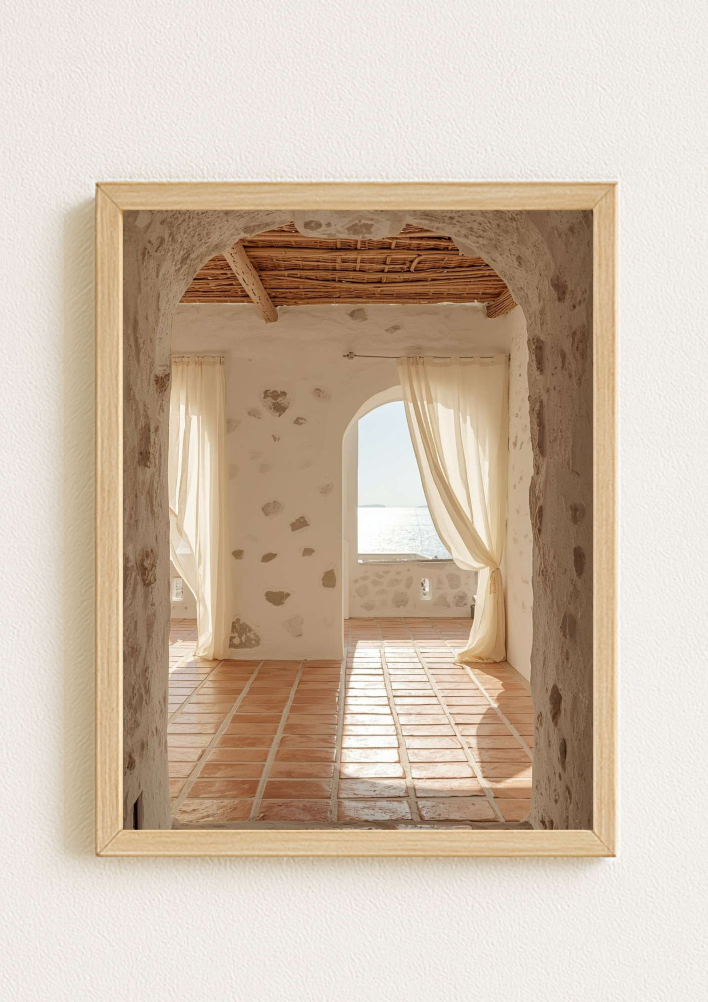 Affiche intérieur méditerranéen – Arche en pierre et vue mer – Décoration murale