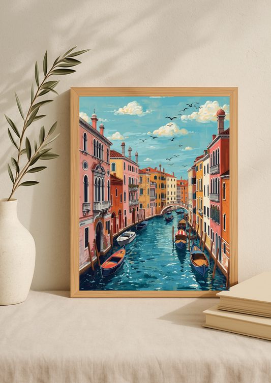 Affiche Venise – Canal avec gondoles et palais colorés – Décoration murale