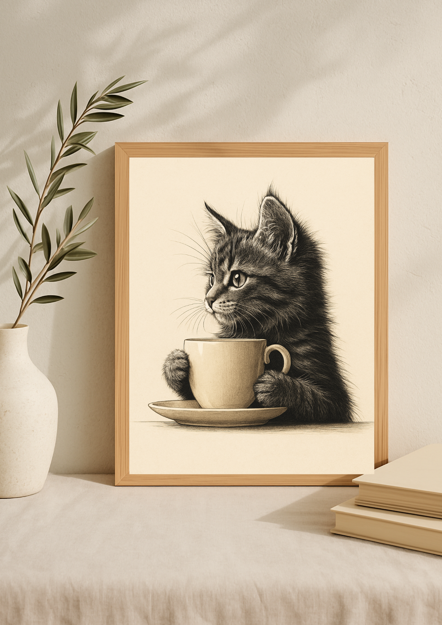 Affiche Chat & Café A4 – Poster Chat Vintage | Déco Murale Animaux
