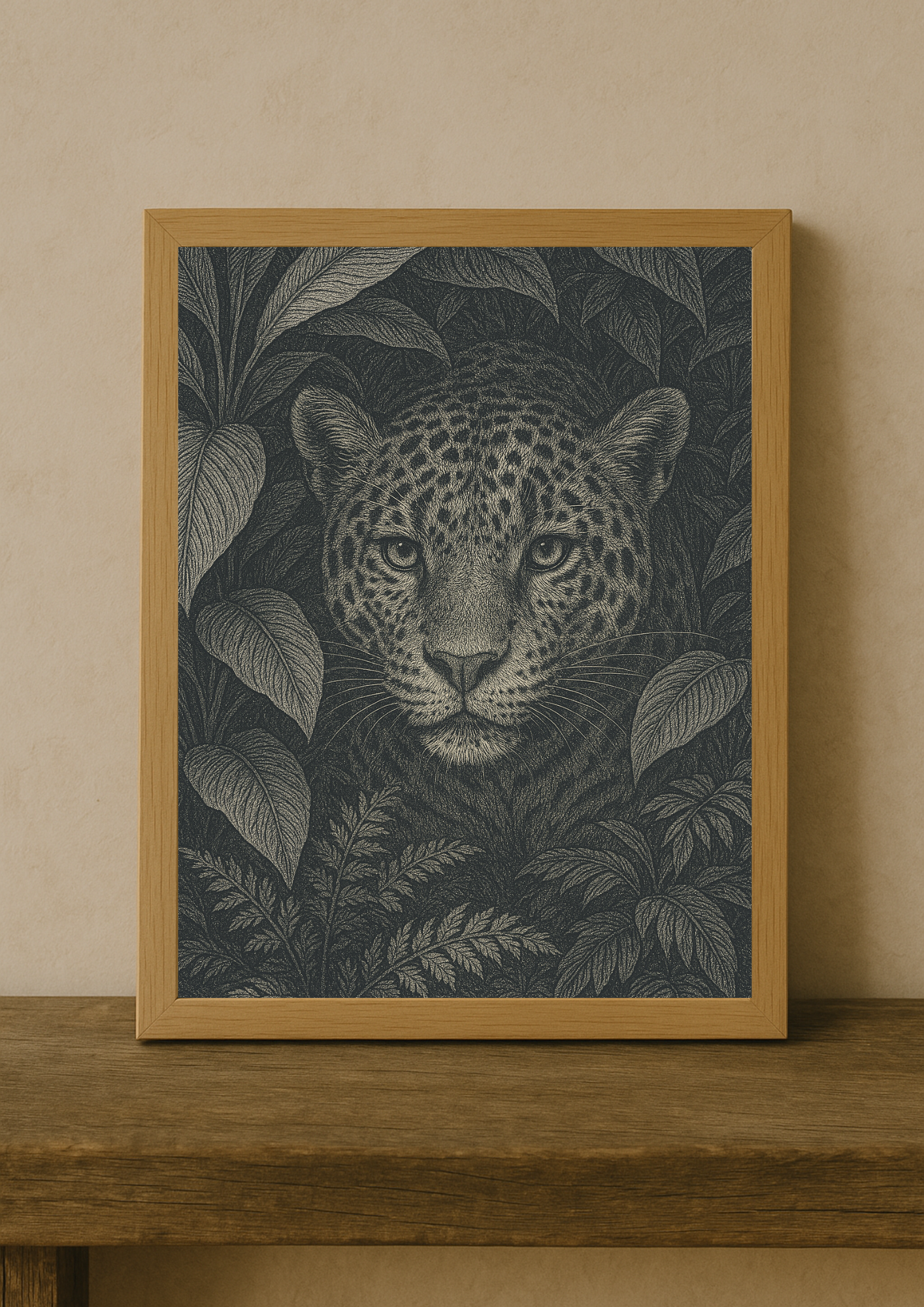 Affiche léopard tropical style gravure ancienne – jungle sauvage - forêt tropical
