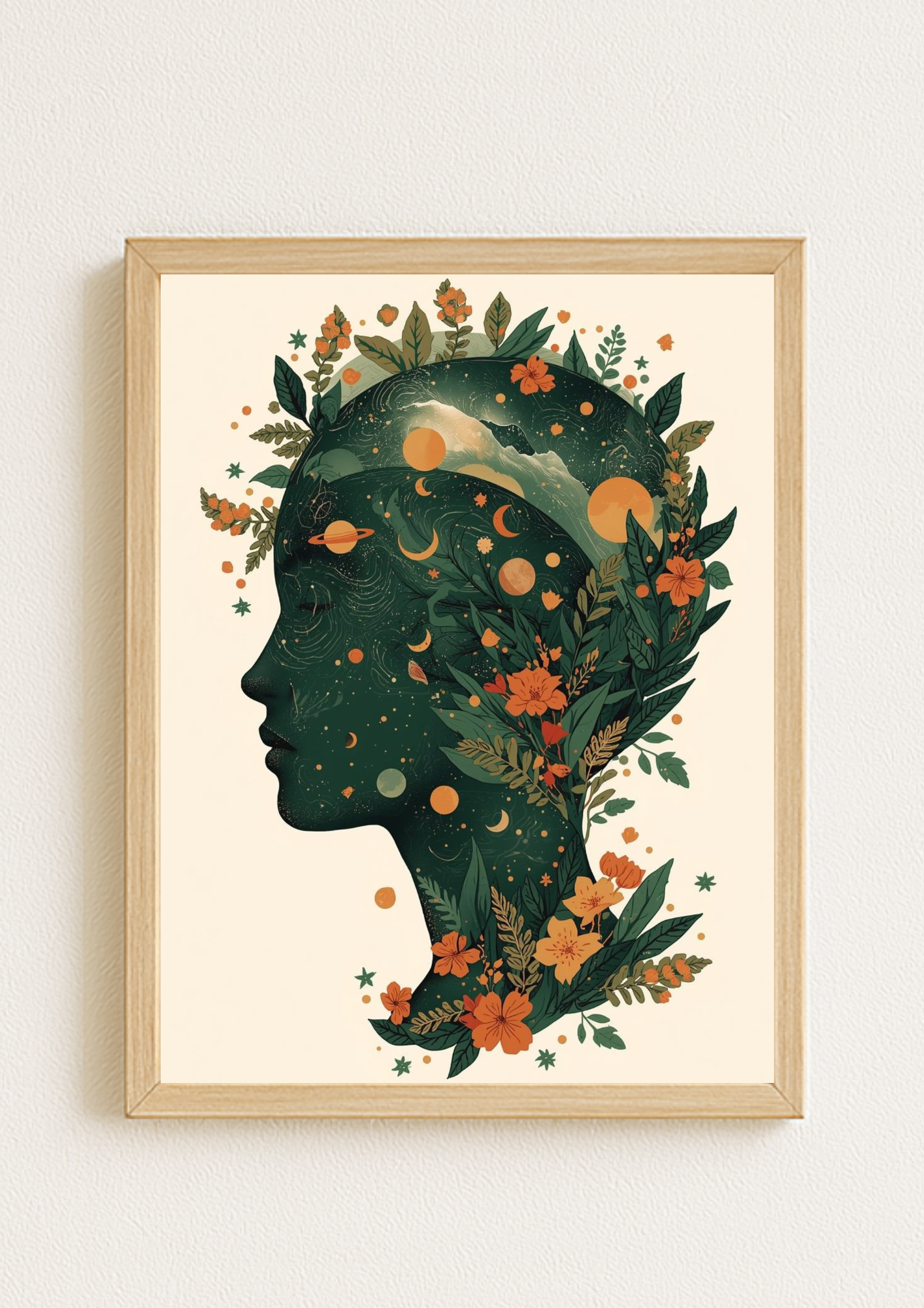 Affiche femme astrale florale – Art mural bohème nature