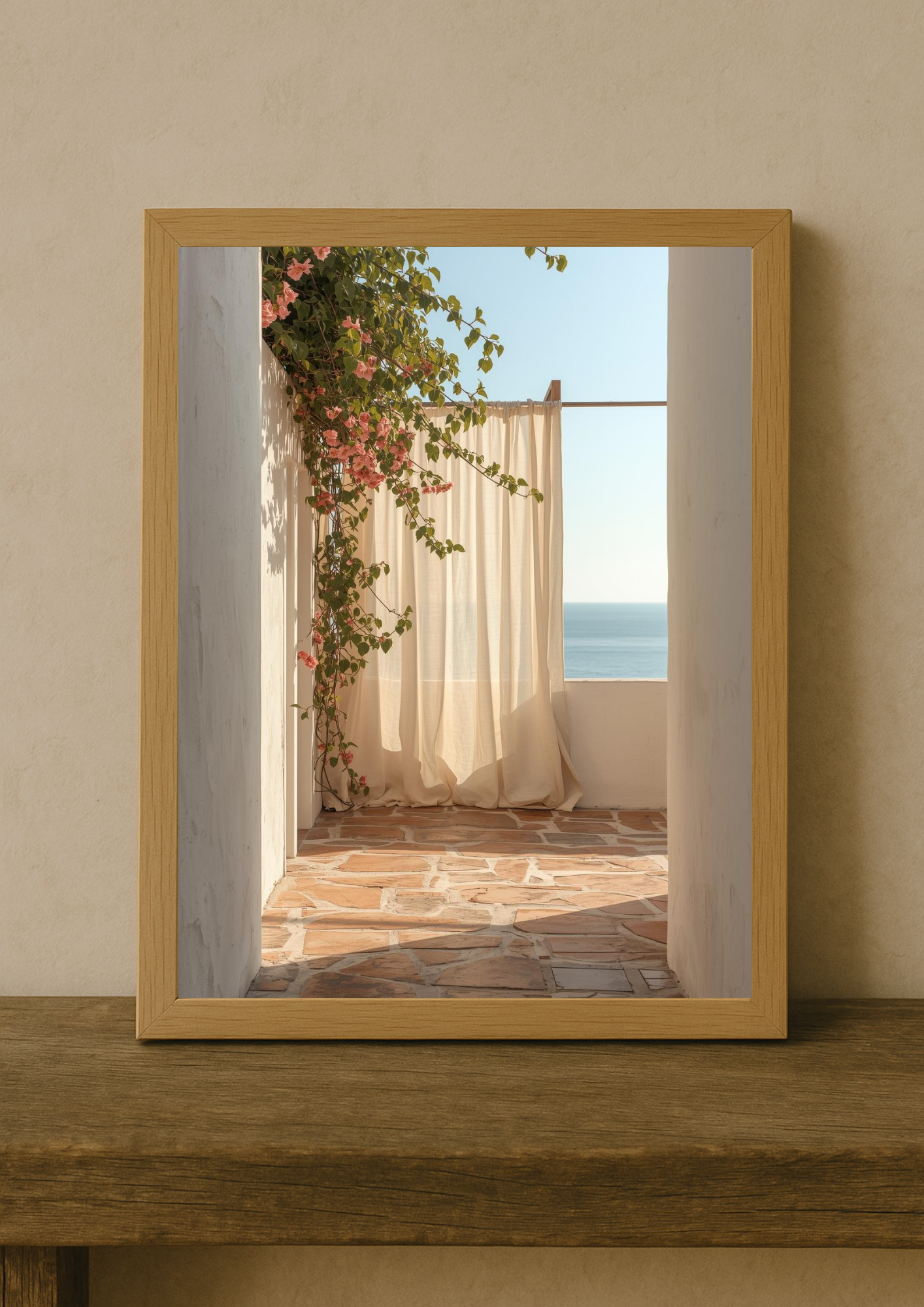 Affiche terrasse méditerranéenne vue mer – décoration murale bord de mer
