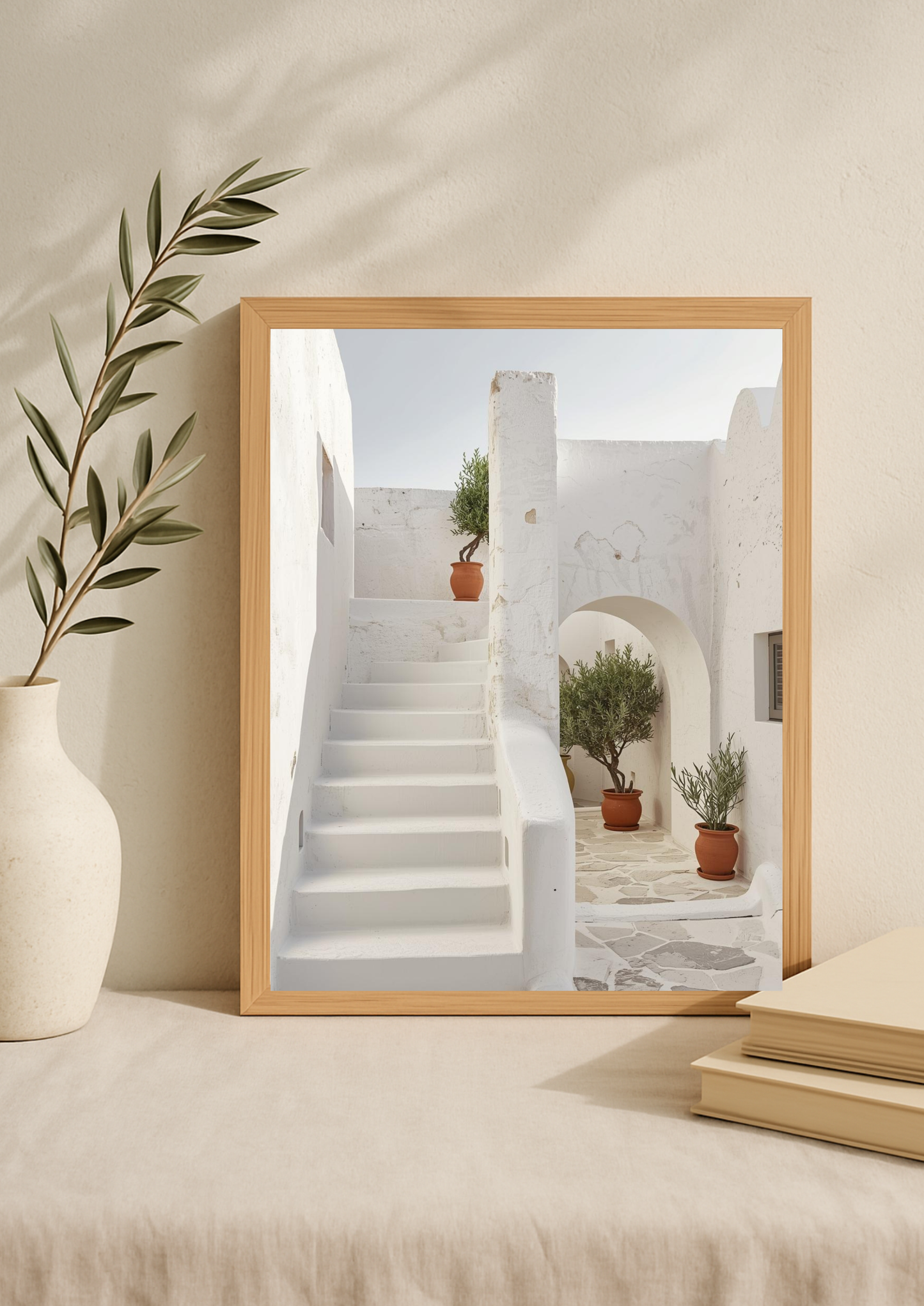 Affiche architecture méditerranéenne – Escaliers blancs et arches – Décoration murale - Idée cadeau