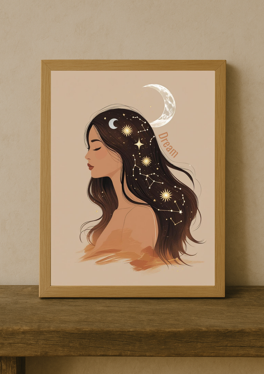 Affiche A4 - Femme astrologie lune étoile soleil carte tarot zodiaque