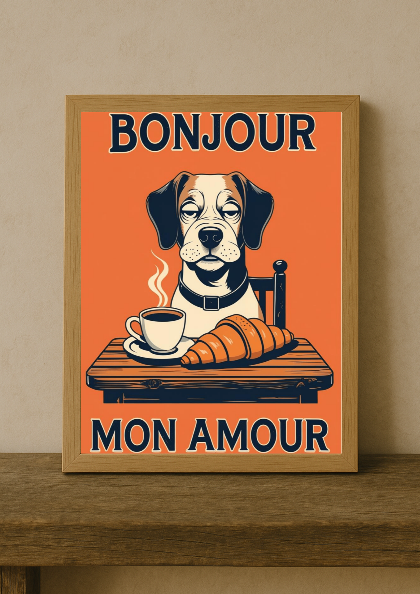 Collection chien - Affiche chien humour vintage – Bonjour mon amour café croissant