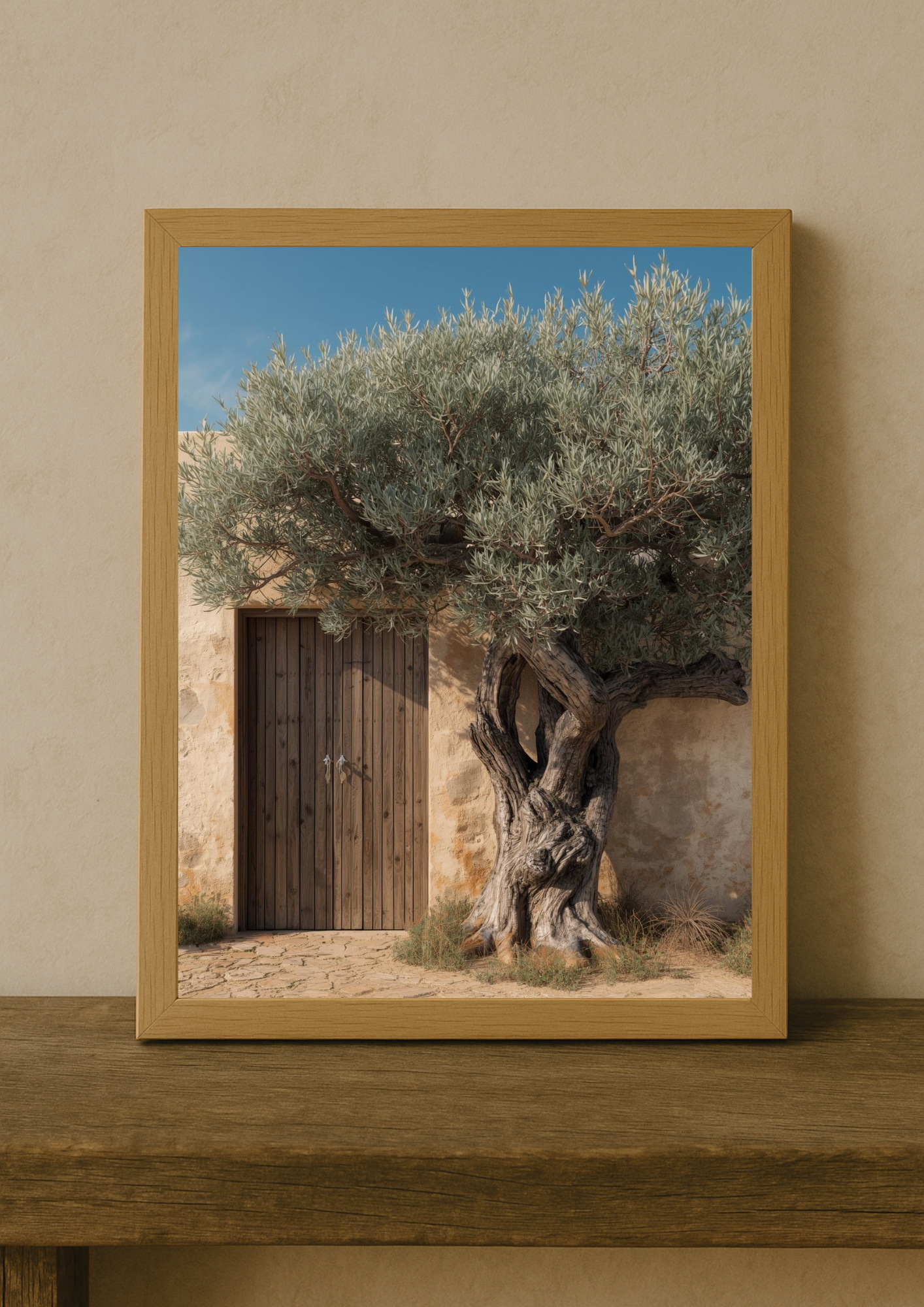 Affiche portail en bois et oliviers – décoration murale style provençal