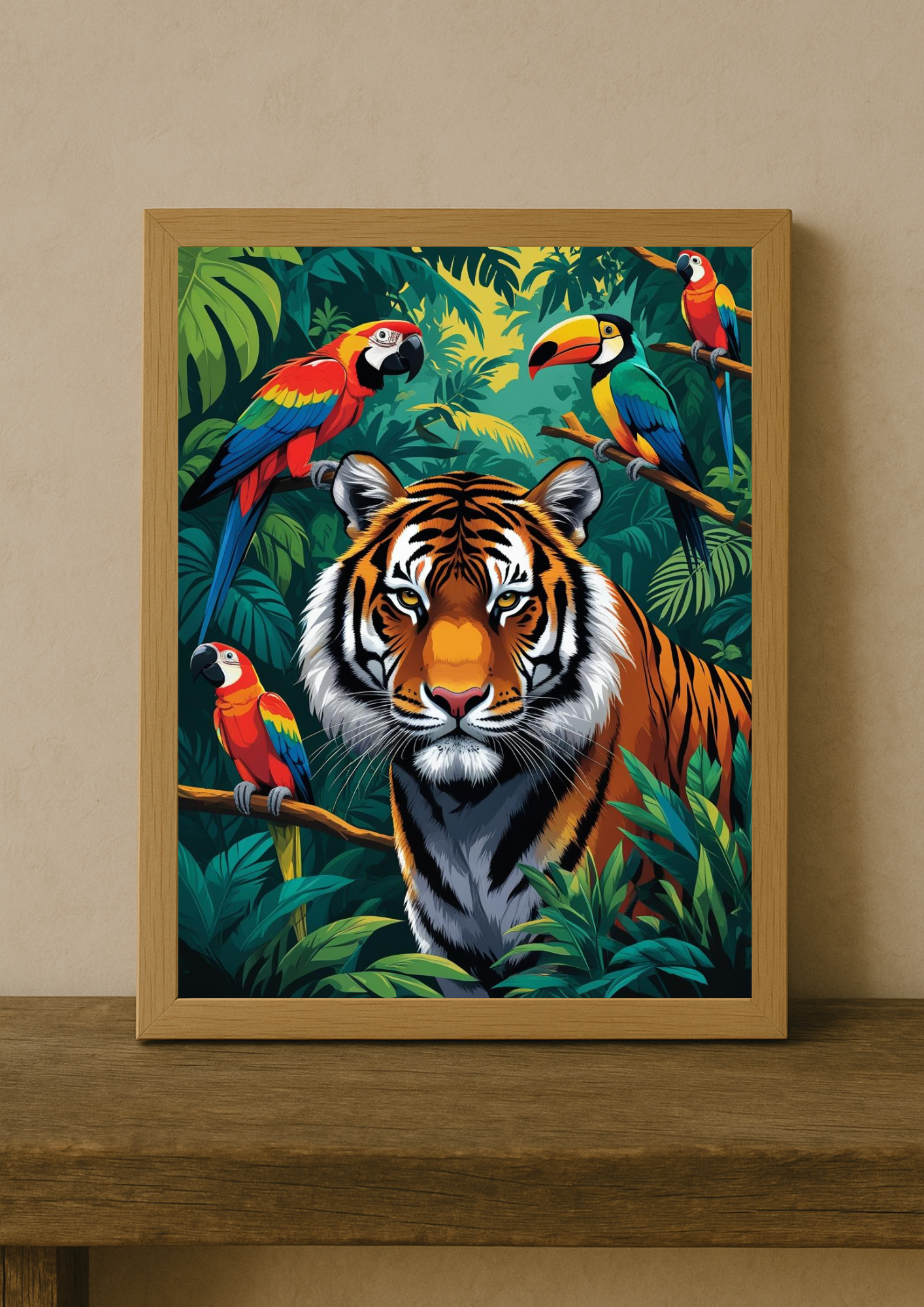Affiche jungle colorée - Tigre - Fleurs éxotiques