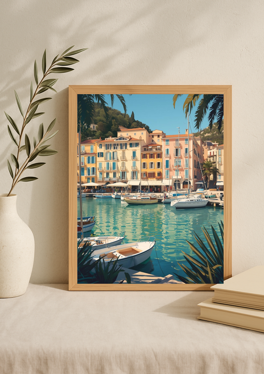Affiche port méditerranéen – Façades colorées et bateaux – Décoration murale