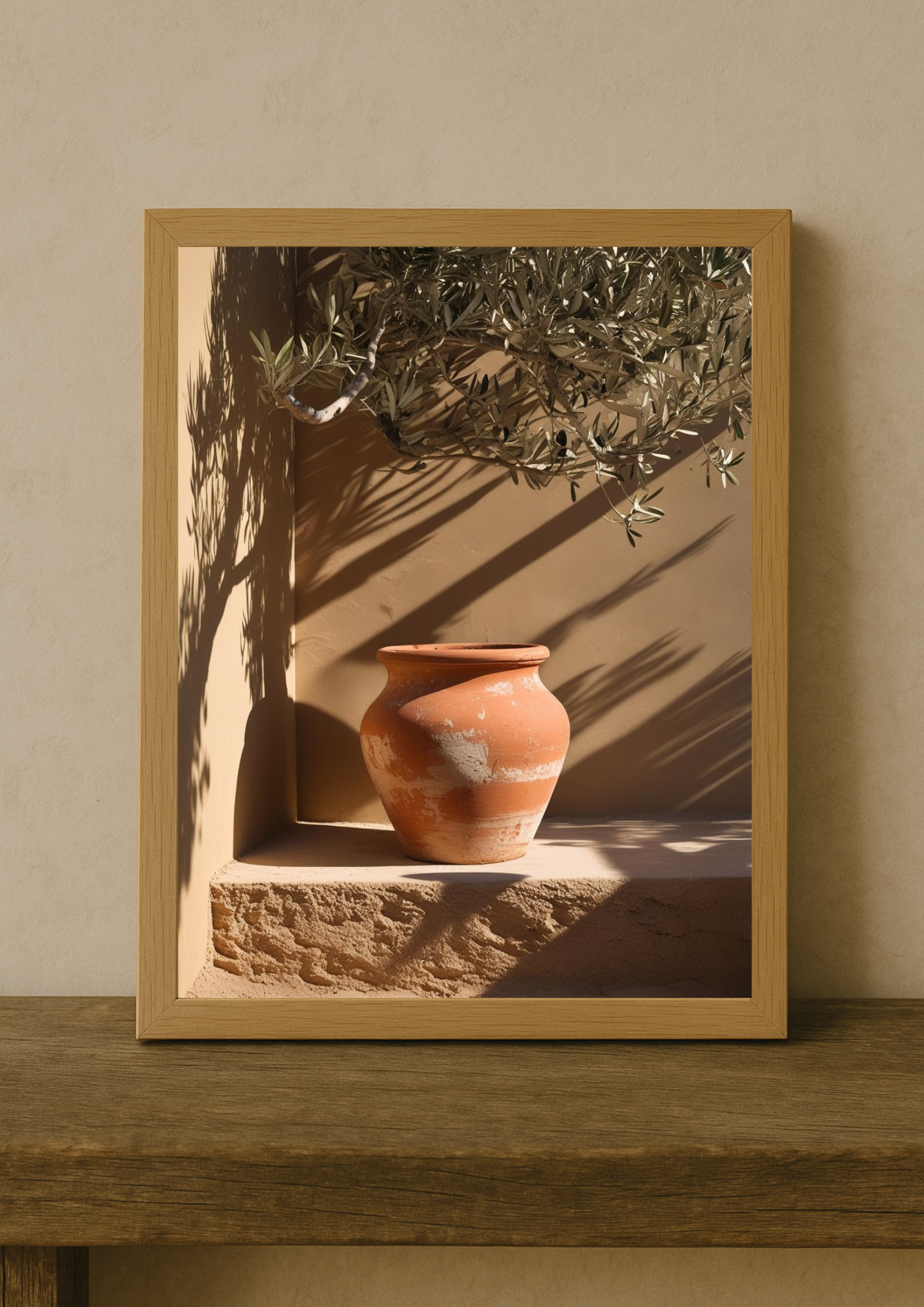 Affiche pot en terre cuite méditerranéen – décoration murale beige minimaliste style provençal