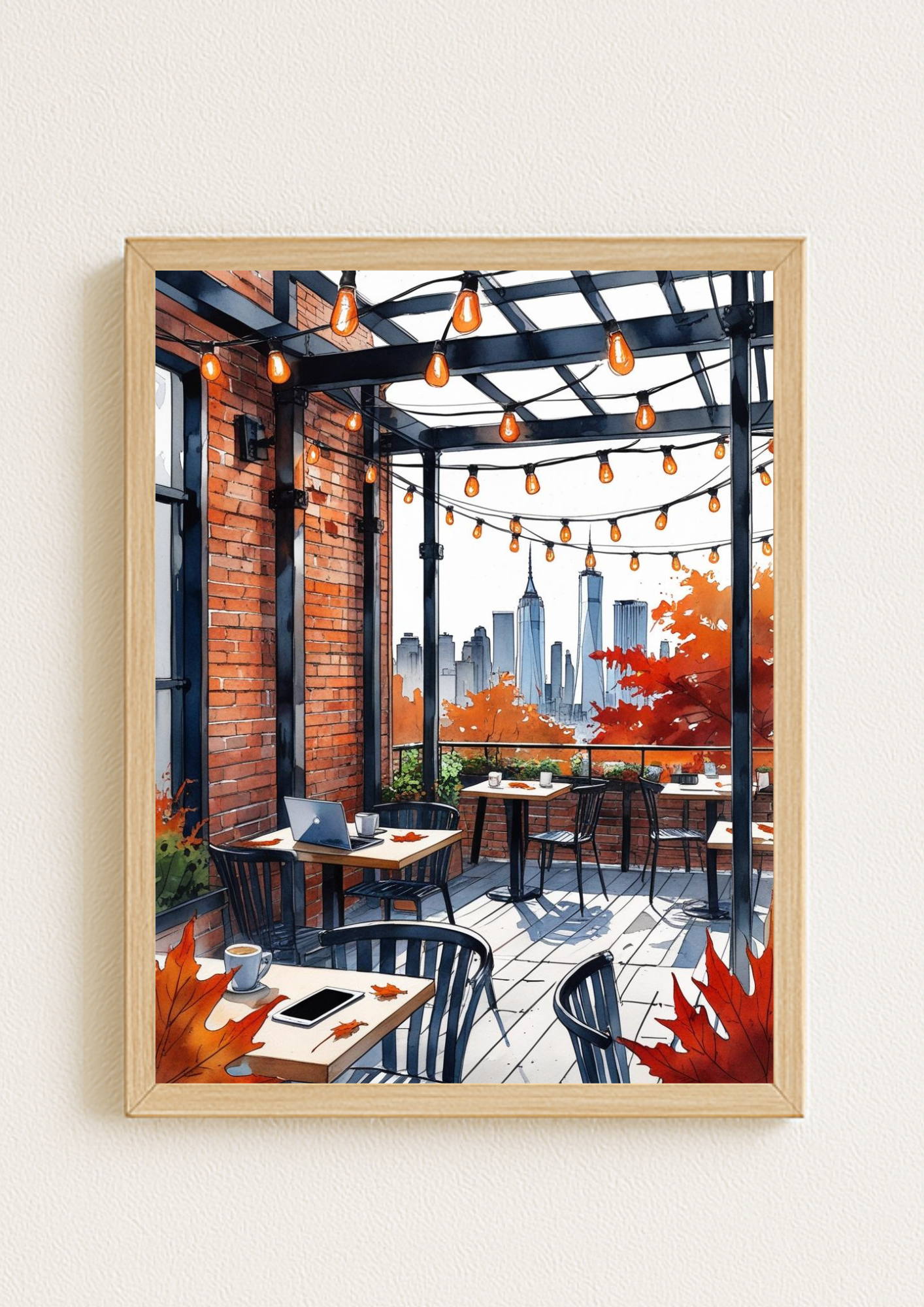 Affiche New York – Terrasse avec vue skyline – Décoration murale