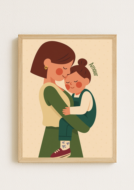 Affiche A4 - Famille amour maman enfant affiche douce et minimaliste chambre enfant