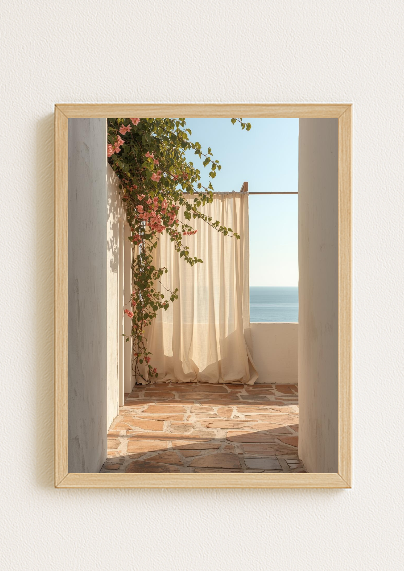 Affiche terrasse méditerranéenne vue mer – décoration murale bord de mer