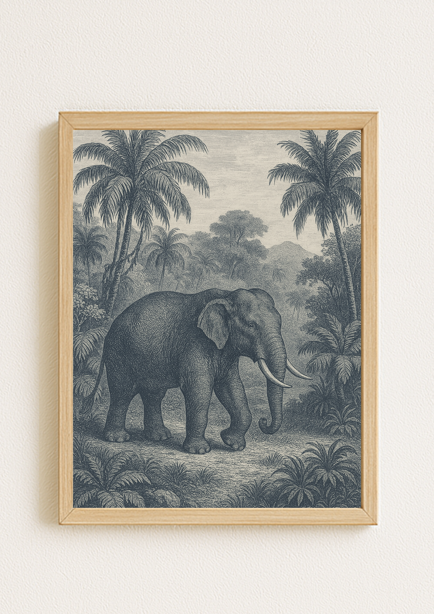 Affiche éléphant tropical style gravure ancienne – décoration murale safari – décoration murale tropical