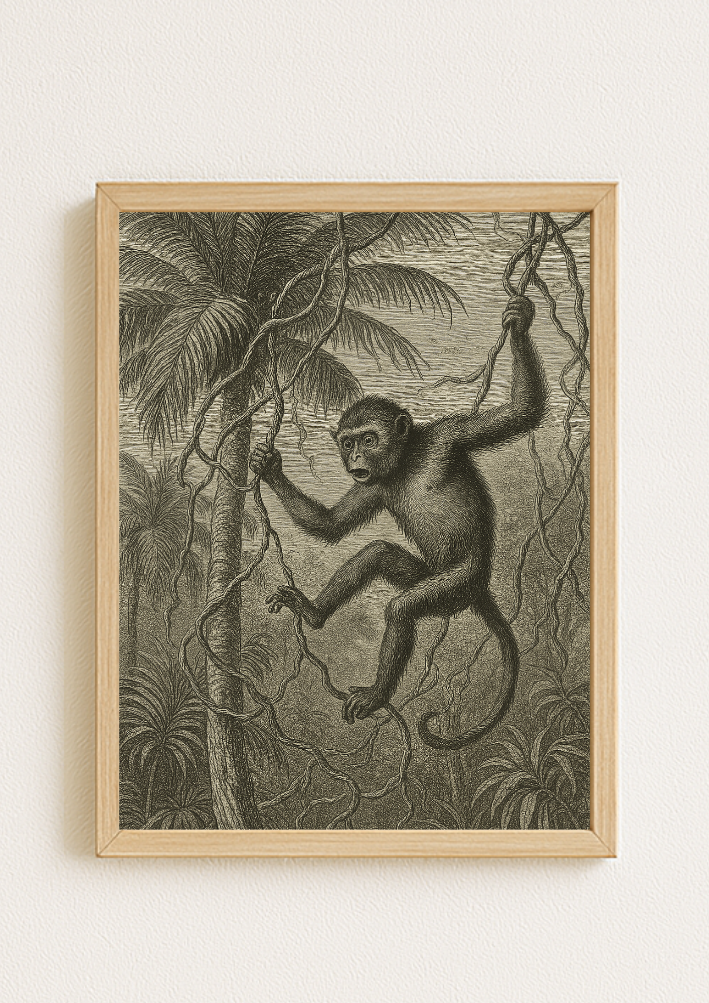 Affiche animal jungle style gravure ancienne – singe tropical - forêt tropical