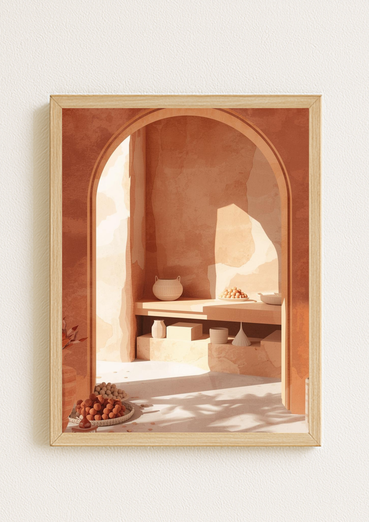 Affiche arche terracotta – architecture marocaine minimaliste – décoration murale méditerranéenne