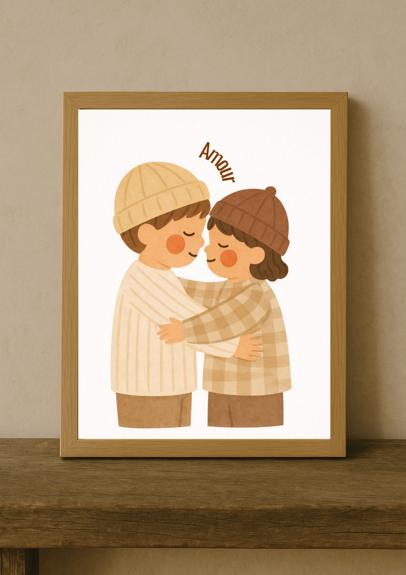 Collection Amour - Affiche enfant “Amour” fraterie – Illustration bohème tendre enfants – Décoration chambre bébé, idée cadeau naissance